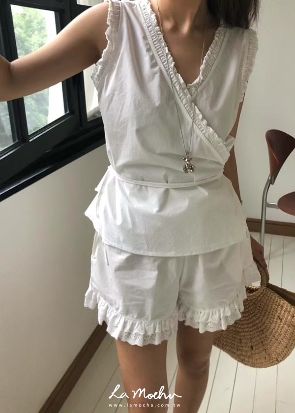 蕾絲滾邊一片式綁繩背心